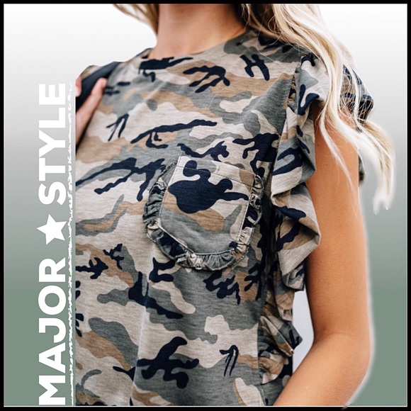 Boutique Tops - Ruffle Camo Top